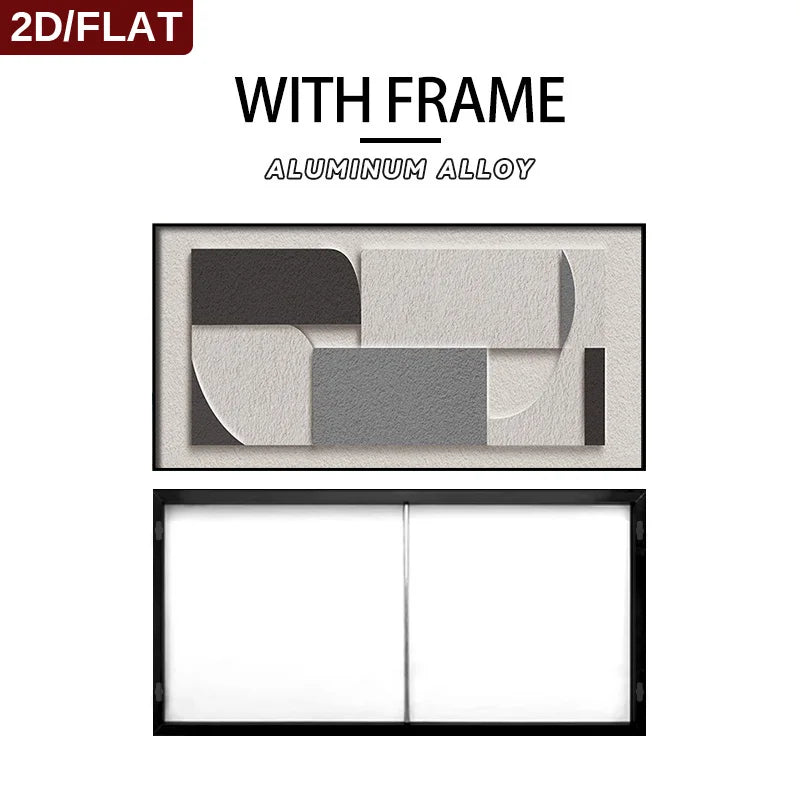 FRAMED Geometric Abstract Wall Art - Big Sizes Neutral Colors Canvas Print + Slim Bezel Black Metal Frame