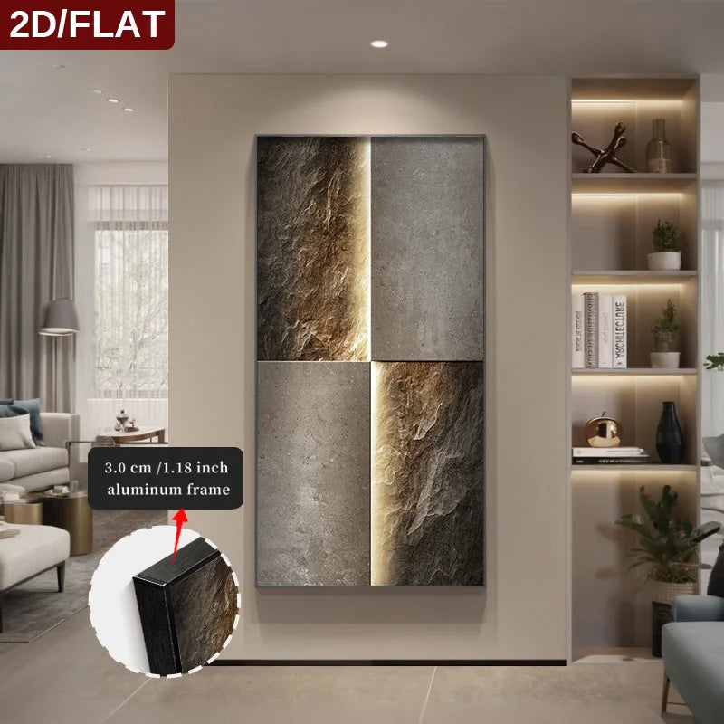 FRAMED Light Luxury Stone Slab Abstract Wall Art – Big Sizes Canvas Prints + Slim Bezel Black Metal Frame