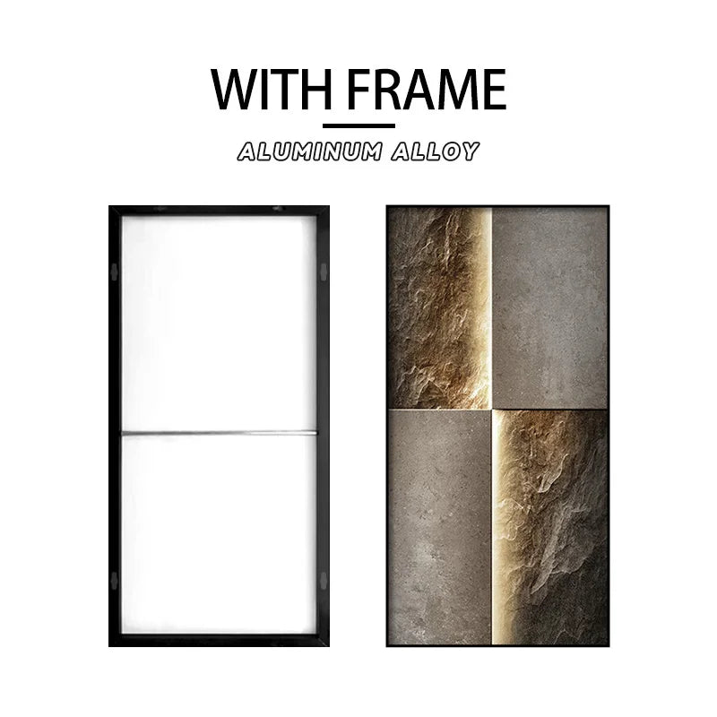 FRAMED Light Luxury Stone Slab Abstract Wall Art – Big Sizes Canvas Prints + Slim Bezel Black Metal Frame