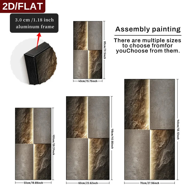 FRAMED Light Luxury Stone Slab Abstract Wall Art – Big Sizes Canvas Prints + Slim Bezel Black Metal Frame