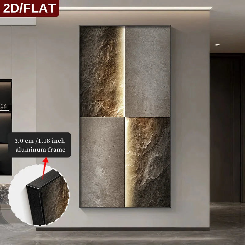 FRAMED Light Luxury Stone Slab Abstract Wall Art – Big Sizes Canvas Prints + Slim Bezel Black Metal Frame
