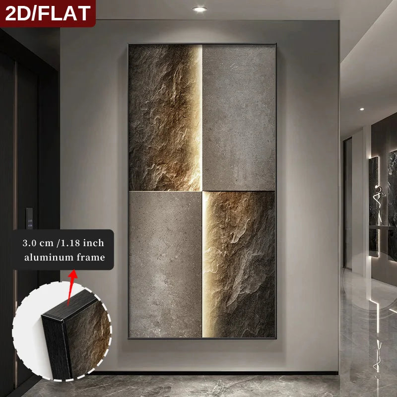 FRAMED Light Luxury Stone Slab Abstract Wall Art – Big Sizes Canvas Prints + Slim Bezel Black Metal Frame