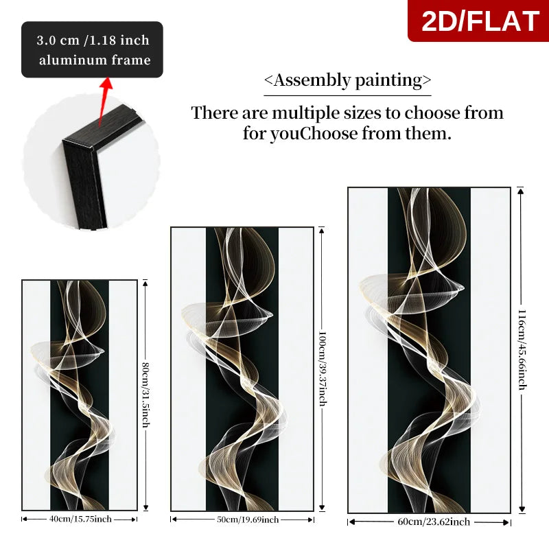 Assembly painting with dimensions and frame details on a white background