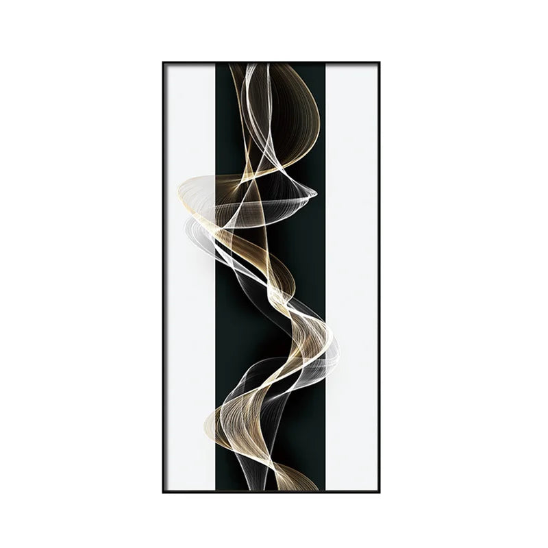 Abstract art print with wavy lines on a black background