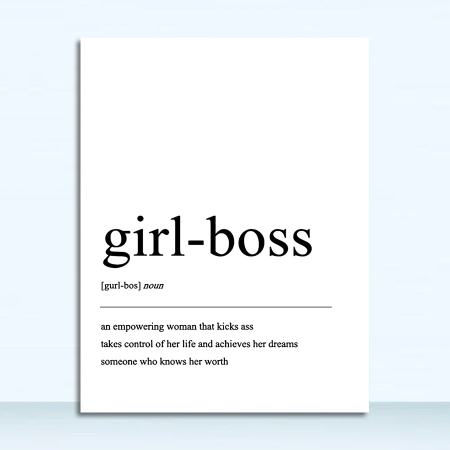 Definition of 'girl-boss' on a white background