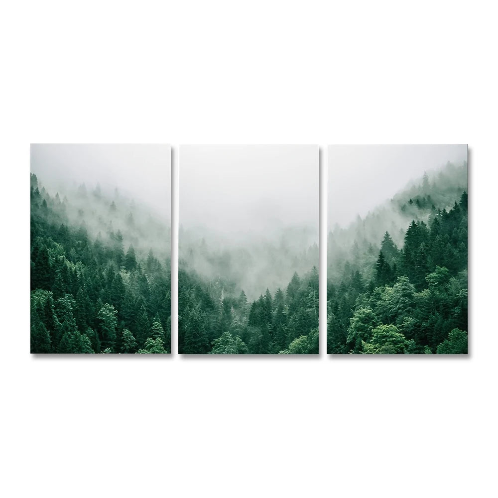 * Featured Sale * Set of 3PCS Misty Forest Landscape Wall Art Fine Art Canvas Prints Inspirational Pictures Of Calm For Living Room Wall Decor