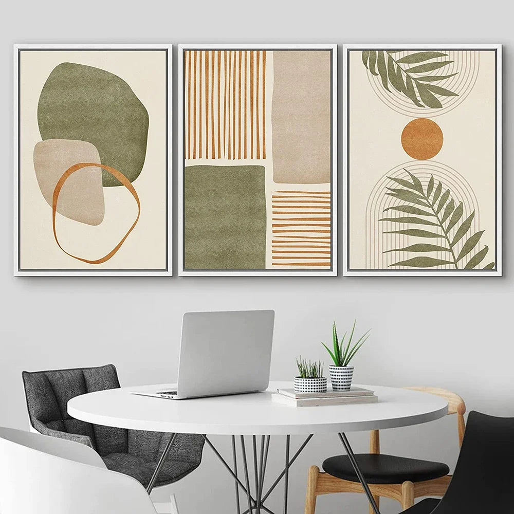 * Featured Sale * Set of 3PCS Neutral Tones Tropical Botanical Abstract Wall Art Fine Art Canvas Prints Pictures For Living Room Dining Room Scandinavian Home Decor