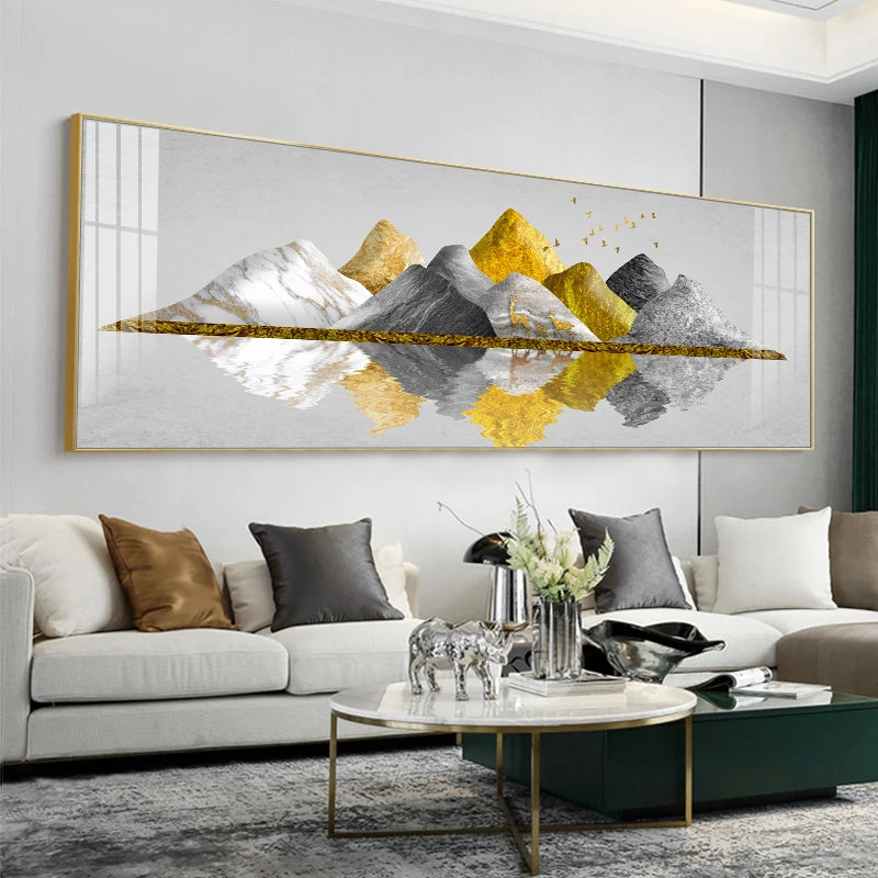 Golden Mountain Landscape Wide Format Wall Art Fine Art Canvas Prints Big Sizes Pictures For Above The Sofa Picture For Above The Bed