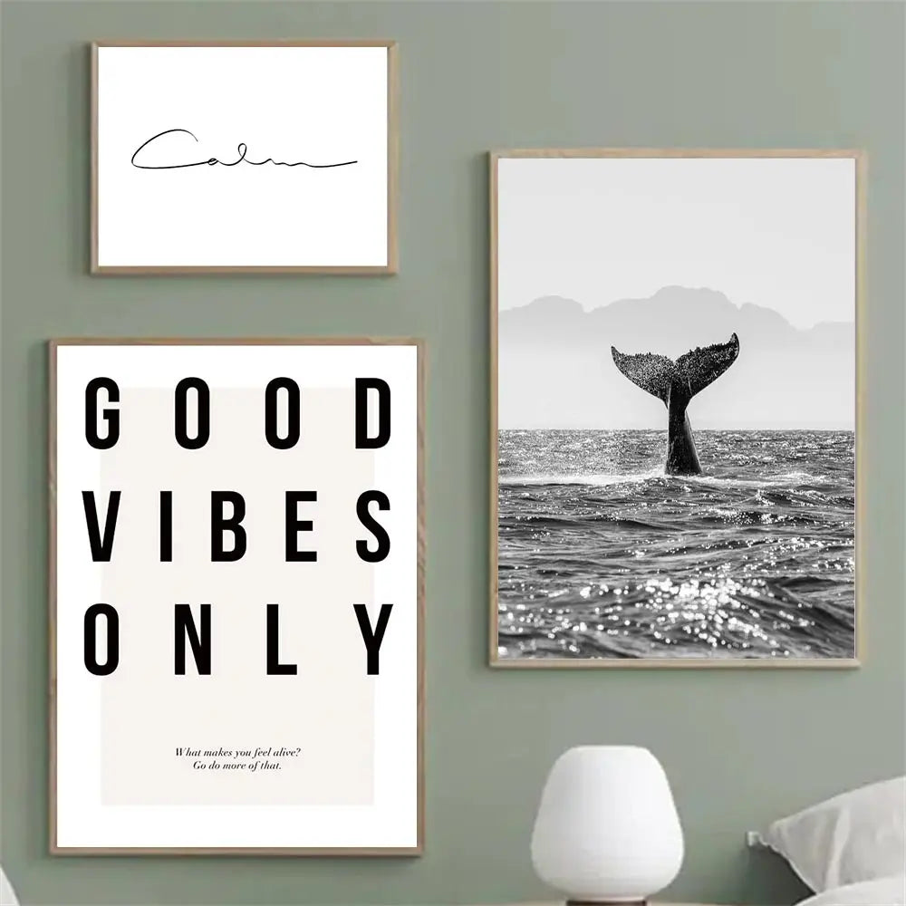 Good Vibes Only Black White Whale Poster Nordic Pictures Of Calm Wall Art Fine Art Canvas Prints Gallery Wall Art Prints For Modern Living