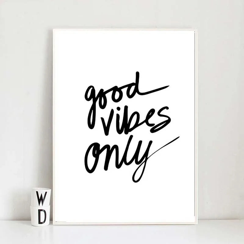 Good Vibes Only Wall Art Black White Fine Art Canvas Print Positivity Poster Picture For Living Room Bedroom Nordic Home Decor