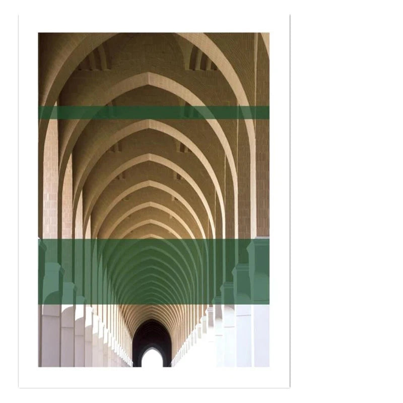 Green Stripe Overlaid Arches Wall Art Fine Art Canvas Prints Classic Architectural Abstract Pictures For Modern Apartment Living Room Dining Room Art Decor