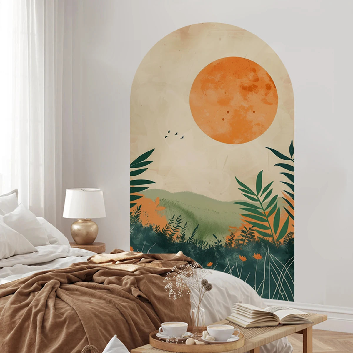 Green Valley Sunset Landscape Wall Mural – Self-Adhesive Peel & Stick Wall Decal For Lounge, Dining Room & Bedroom simple Creative DIY Home Decor