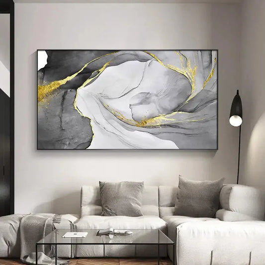 Grey Golden Liquid Marble Wall Art Fine Art Canvas Prints Modern Abstract Pictures For Living Room Dining Room Bedroom Art For Contemporary Interiors