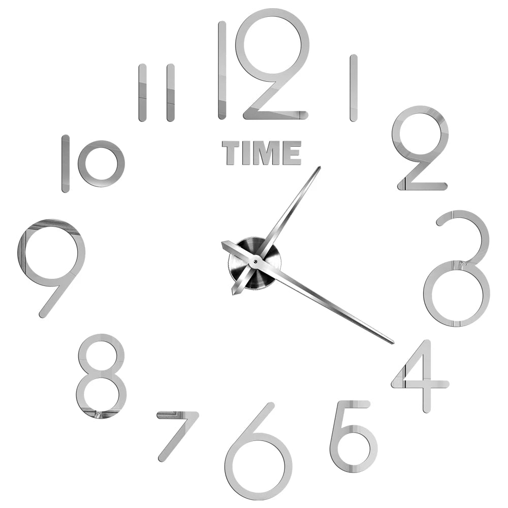 Big Wall Clock DIY 3D Self Adhesive Mirrored Acrylic Wall Clock For Kitchen Dining Room Living Room Creative Home Decor