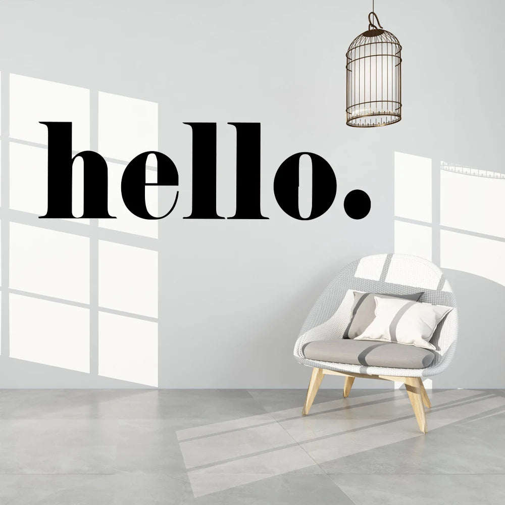 Big Hello Wall Sticker Modern Typography Welcome Signage Removable Peel and Stick PVC Vinyl Wall Decal For Foyer Entrance Hallway Creative DIY Wall Decor