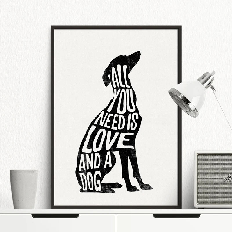 All You Need Is Love And A Dog Simple Black White Wall Art Poster Greyhound Nordic Wall Art Canvas Print Pictures For Living Room