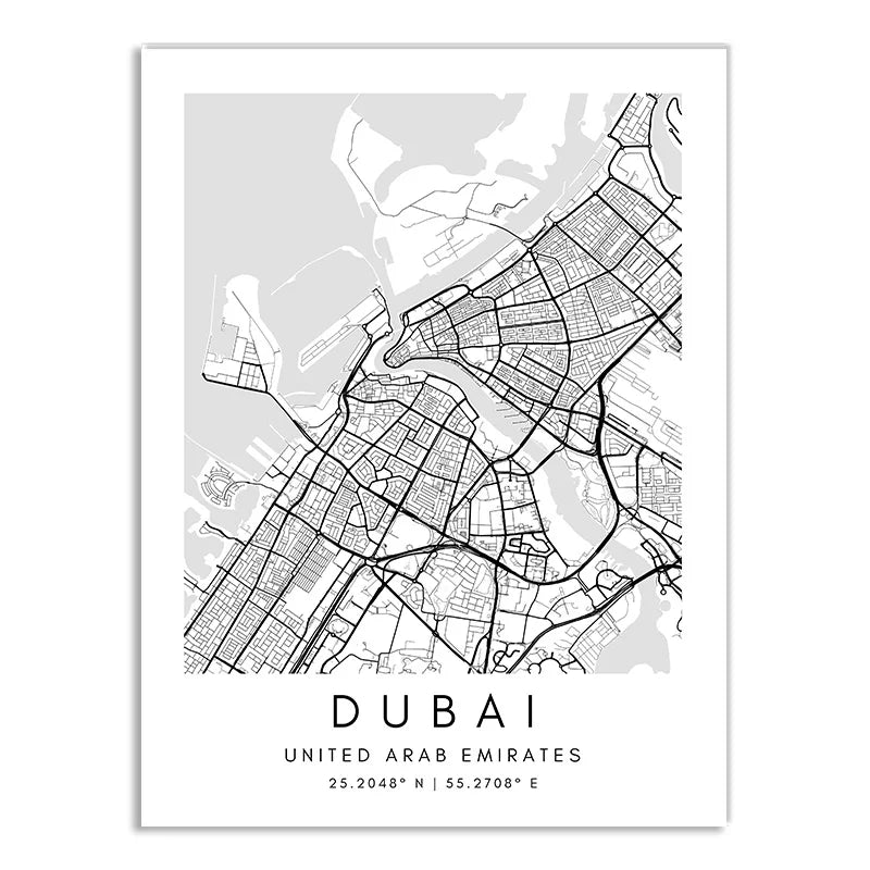 London Paris Amsterdam City Maps Wall Art Fine Art Canvas Print CUSTOM City Map Picture Minimalist Black White Nordic Style Home Office Interior Decor