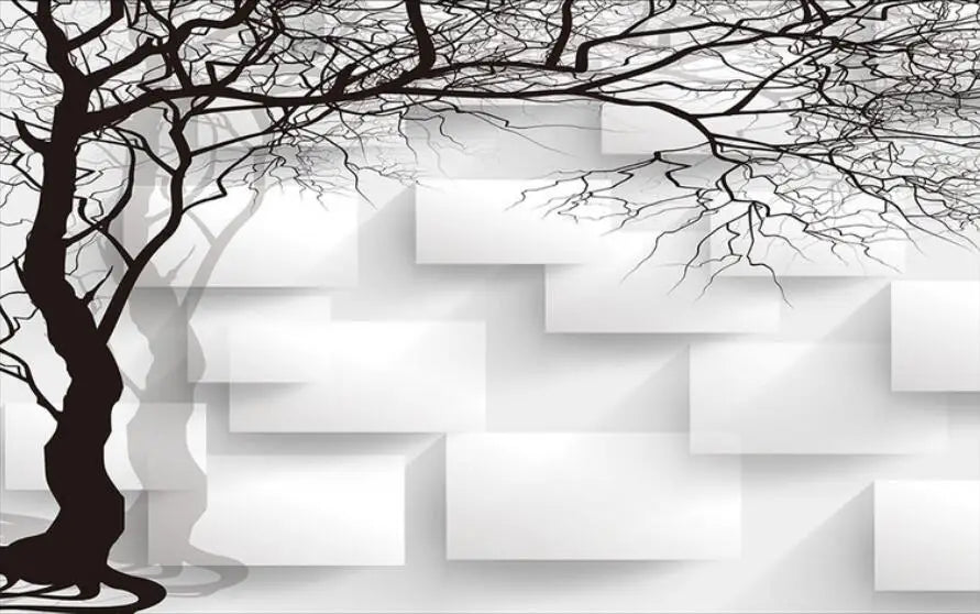 Black & White Woodland Landscape Wall Mural Big Format Custom Sizes Nordic Wall Covering Creative DIY Wall Decor For Living Room