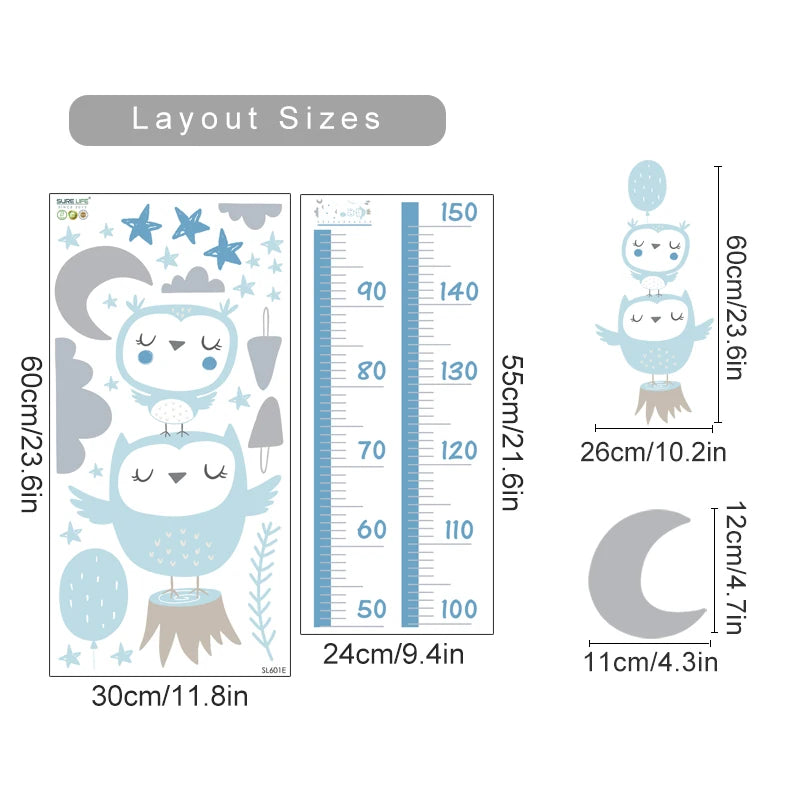 Cute Woodland Animals Height Measurement Wall Sticker For Nursery Room Removable Peel & Stick PVC Wall Decal For Creative Kid's Room Decor