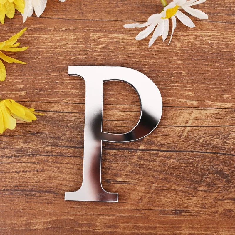 Self Adhesive 3d Silver Letter Wall Stickers Mirrored Acrylic Alphabet Signage Lettering For Living Room Kid's Room Birthday Party Creative DIY Home Decor