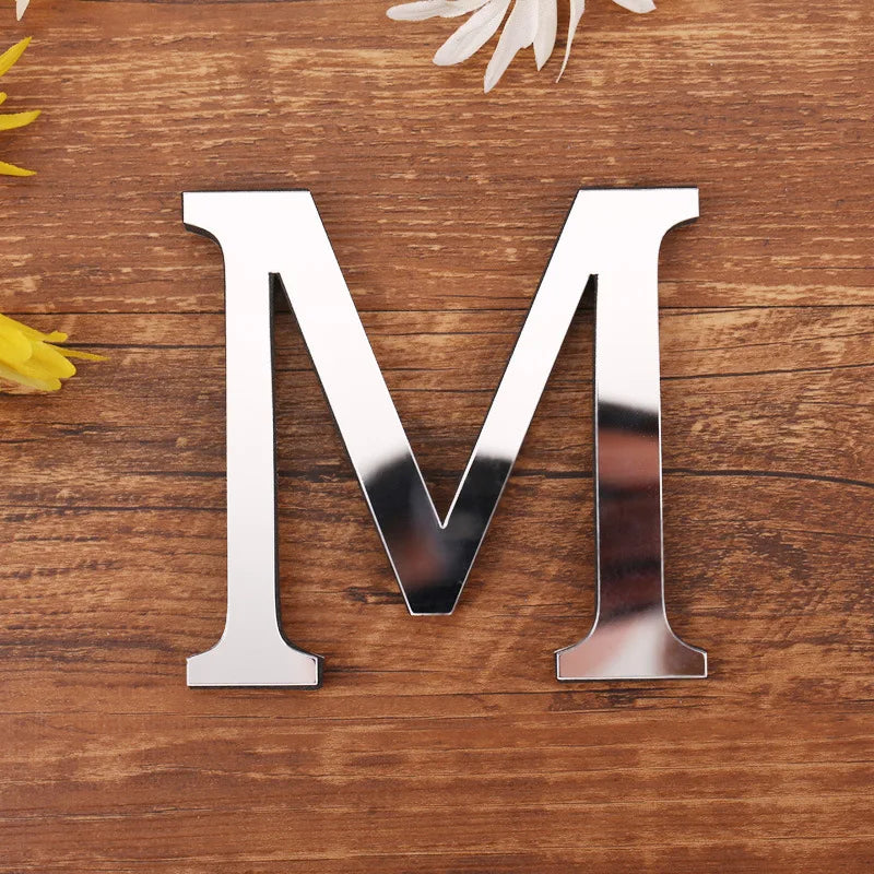 Self Adhesive 3d Silver Letter Wall Stickers Mirrored Acrylic Alphabet Signage Lettering For Living Room Kid's Room Birthday Party Creative DIY Home Decor