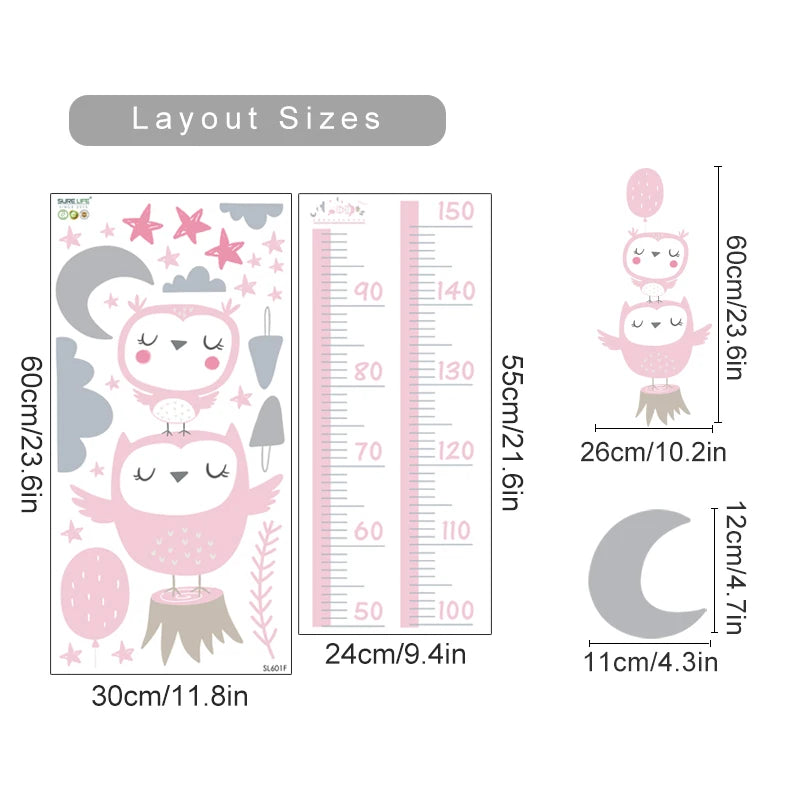 Cute Woodland Animals Height Measurement Wall Sticker For Nursery Room Removable Peel & Stick PVC Wall Decal For Creative Kid's Room Decor