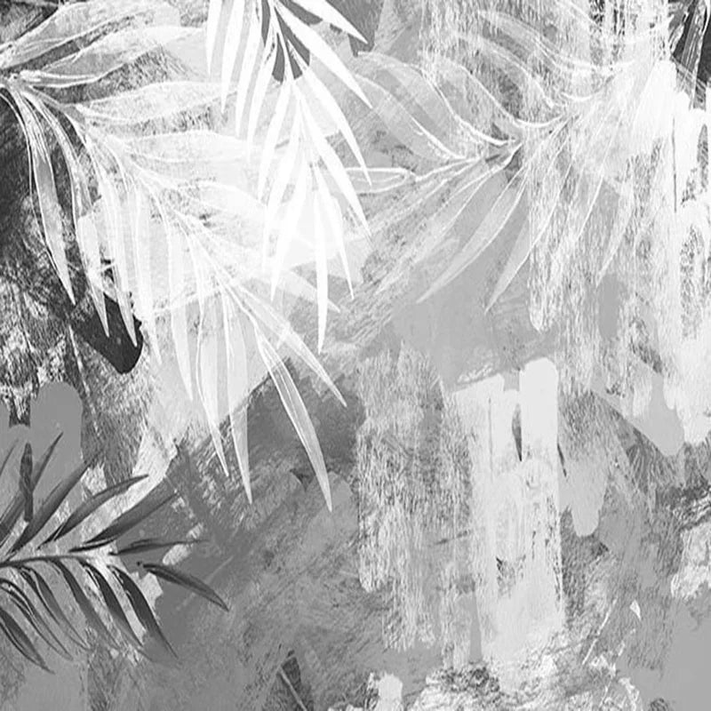 Nordic Wall Mural Black White Abstract Hand Painted Leaf Print Design Large Sizes Wall Art Fresco Custom Size Wall Decor Printed Painting For Living Room Decor