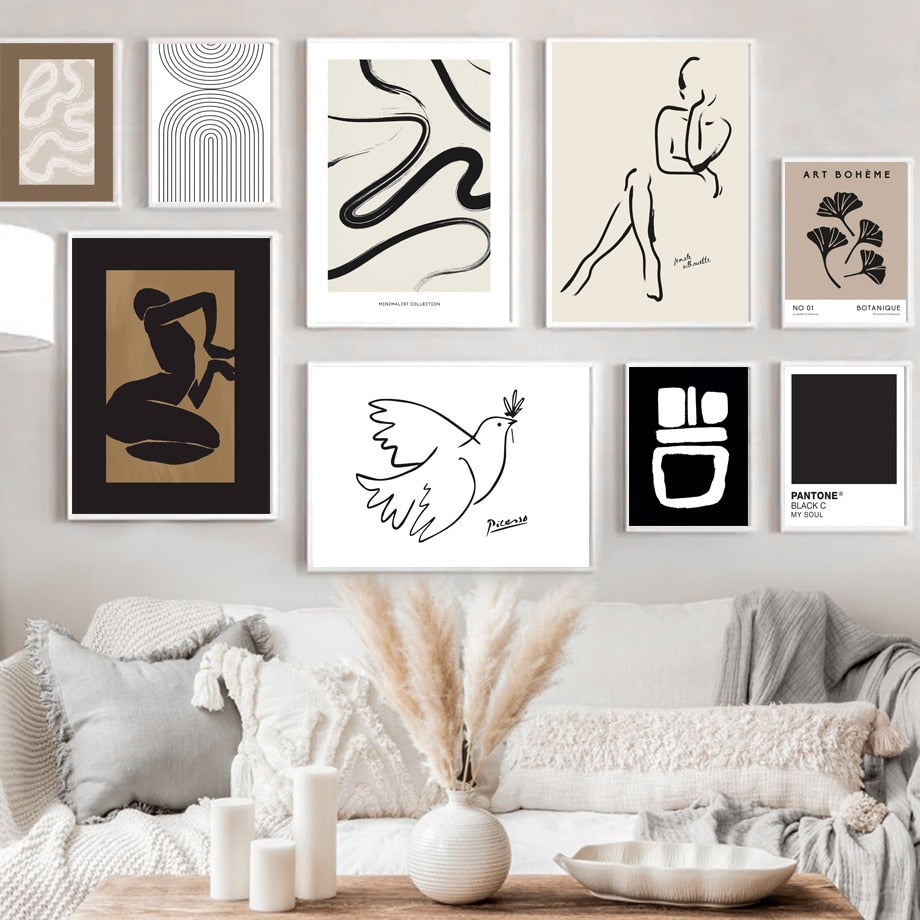 Vintage Abstract Line Art Minimalist Gallery Wall Art Fine Art Canvas Prints Pictures For Living Room Dining Room Home Office Decor