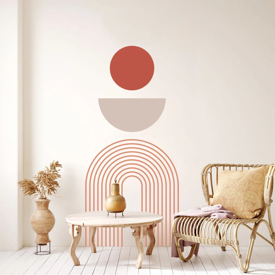 * Featured Sale * Minimalist Geometric Beige Black Large Rainbow Wall Mural Removable PVC Vinyl Wall Decal For Living Room Kitchen Decor