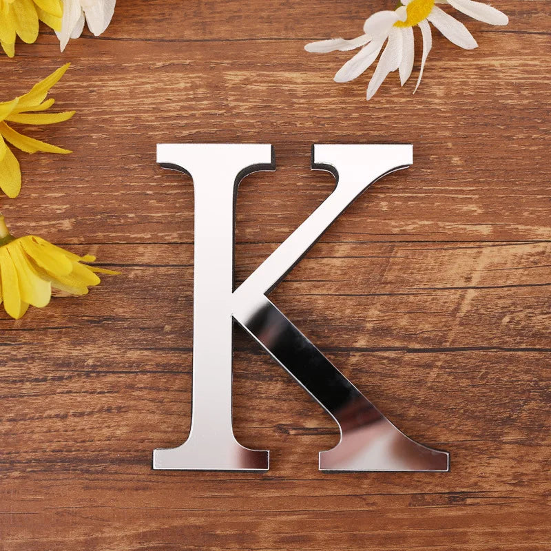 Self Adhesive 3d Silver Letter Wall Stickers Mirrored Acrylic Alphabet Signage Lettering For Living Room Kid's Room Birthday Party Creative DIY Home Decor