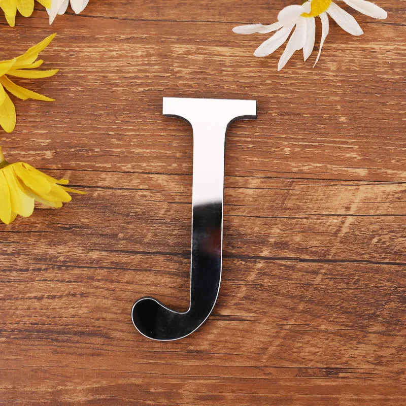 Self Adhesive 3d Silver Letter Wall Stickers Mirrored Acrylic Alphabet Signage Lettering For Living Room Kid's Room Birthday Party Creative DIY Home Decor
