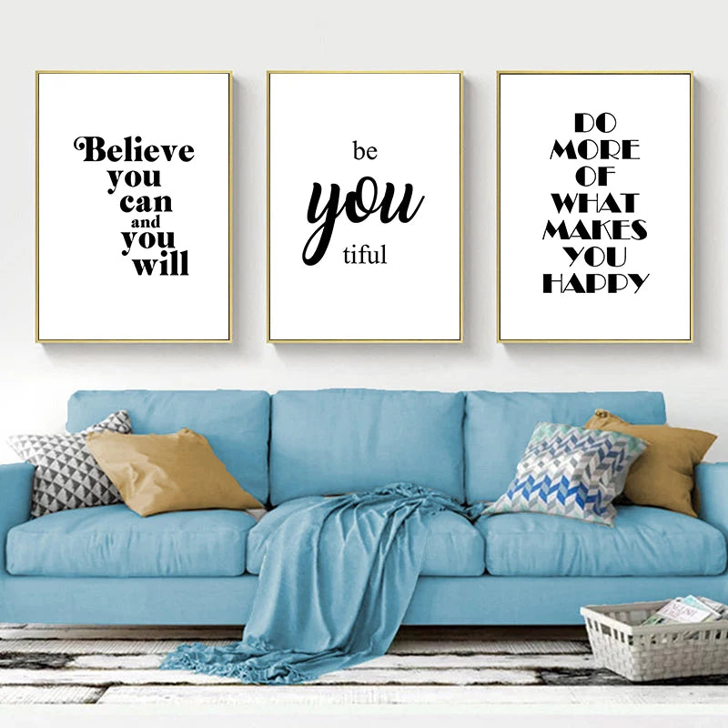 Inspirational Words Poster Black White Wall Art Fine Art Canvas Prints For Living Room Bedroom Home Office Simple Lifestyle Pictures For Modern Living