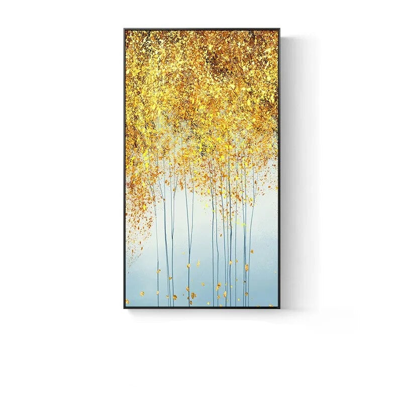 Modern Abstract Auspicious Golden Leaf Forest Wall Art Fine Art Canvas Prints Pictures For Entrance Hall Kitchen Living Room Dining Room Decor