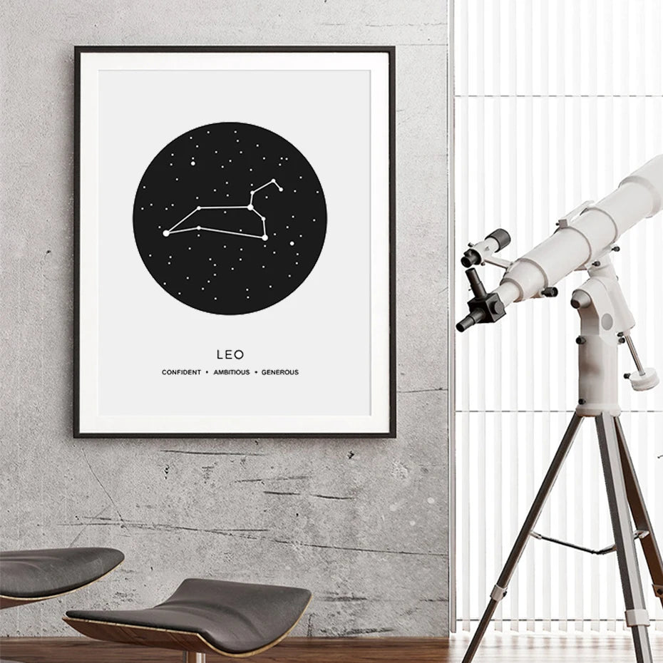Constellation Posters Abstract Astrology Wall Art Black White Canvas Prints Each Star-Sign With 3 Traits Canvas Prints For Office Bedroom Home Decor