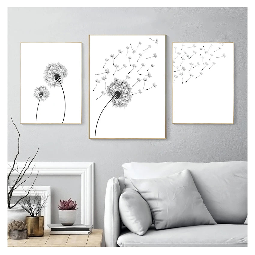 Minimalist Dandelion Wall Art Black White Posters Fine Art Canvas Prints Simple Pictures For Living Room Bedroom Nordic Wall Decor