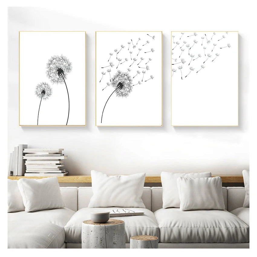 Minimalist Dandelion Wall Art Black White Posters Fine Art Canvas Prints Simple Pictures For Living Room Bedroom Nordic Wall Decor