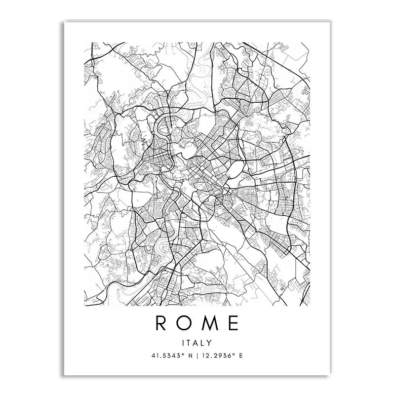 London Paris Amsterdam City Maps Wall Art Fine Art Canvas Print CUSTOM City Map Picture Minimalist Black White Nordic Style Home Office Interior Decor