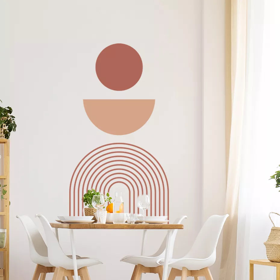 * Featured Sale * Minimalist Geometric Beige Black Large Rainbow Wall Mural Removable PVC Vinyl Wall Decal For Living Room Kitchen Decor