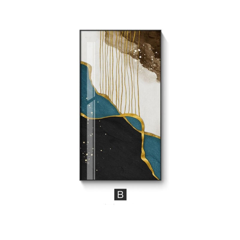 Abstract Golden Rain Vertical Format Wall Art Fine Art Canvas Prints Pictures For Entrance Hall Reception Living Room Art Decor