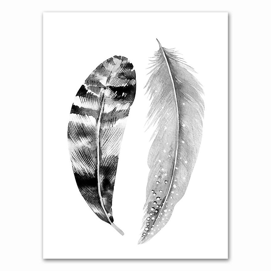 Abstract Girl Portrait Wall Art Minimalist Black White Feathers Fine Art Canvas Prints Modern Pictures For Scandinavian Living Room Bedroom Art Decor