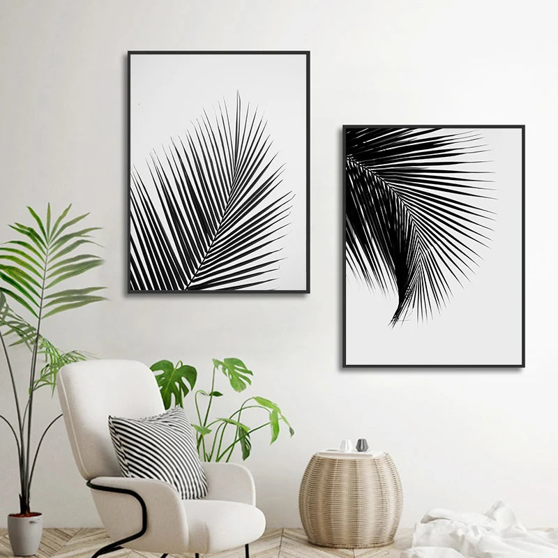 Palm Leaves Minimalist Wall Art Fine Art Canvas Prints Black White Posters For Modern Living Room Pictures For Simple Living