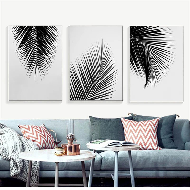 Palm Leaves Minimalist Wall Art Fine Art Canvas Prints Black White Posters For Modern Living Room Pictures For Simple Living