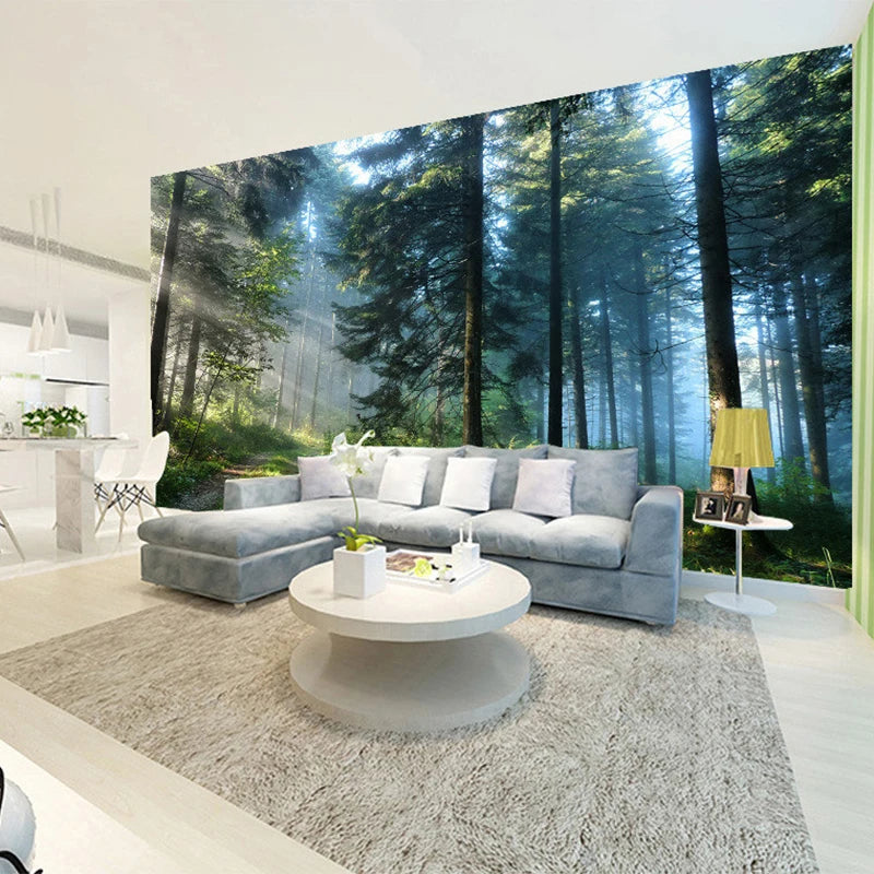 Morning Sunlight Forest Wall Mural Big Format Custom Sizes Wall Decor DIY Wall Covering Large Format Nordic Landscape Picture For Living Room