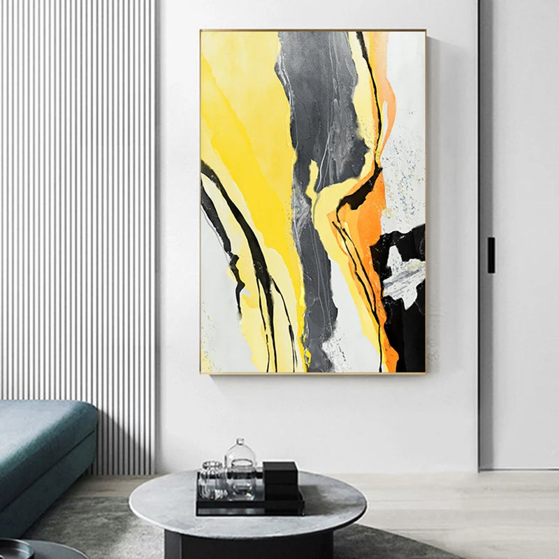Colorful Abstract Yellow Grey Wall Art Fine Art Canvas Prints Pictures For Modern Apartment Living Room Dining Room Contemporary Home Decor