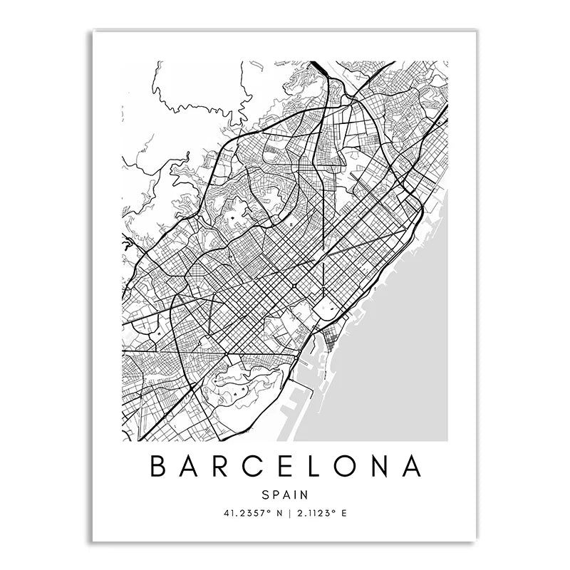 London Paris Amsterdam City Maps Wall Art Fine Art Canvas Print CUSTOM City Map Picture Minimalist Black White Nordic Style Home Office Interior Decor