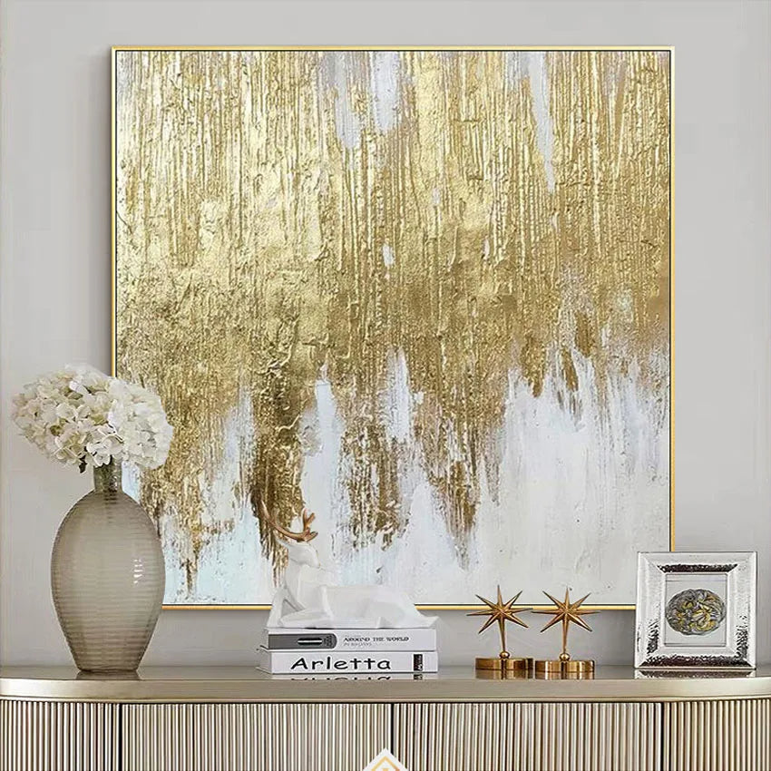 Large Abstract Gold Silver Leaf Circle Oil 2024 Painting on Canvas,Original Minimalist Texture Acrylic Painting Modern Living Room Wall Art Decor