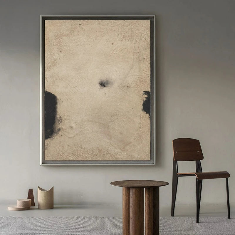 Hand Painted Modern Abstract Beige Black Minimalist Wall Art For Living Room Bedroom Home Office Decor - Acrylic Painting On Canvas