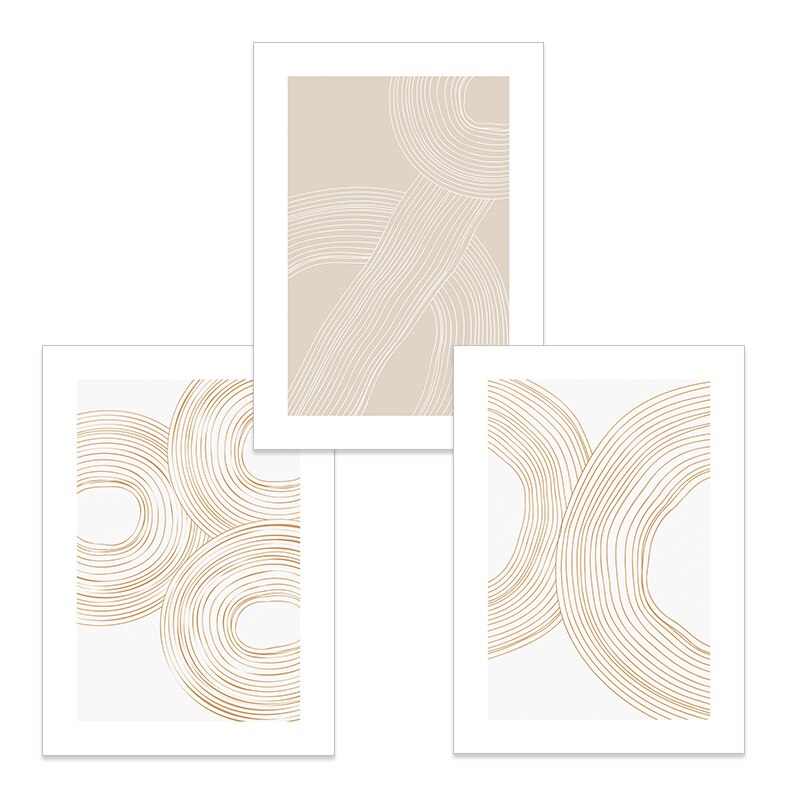 Beige White Minimalist Geometric Line Art Wall Art Fine Art Canvas Prints Elegant Abstract Pictures For Living Room Home Office Decor