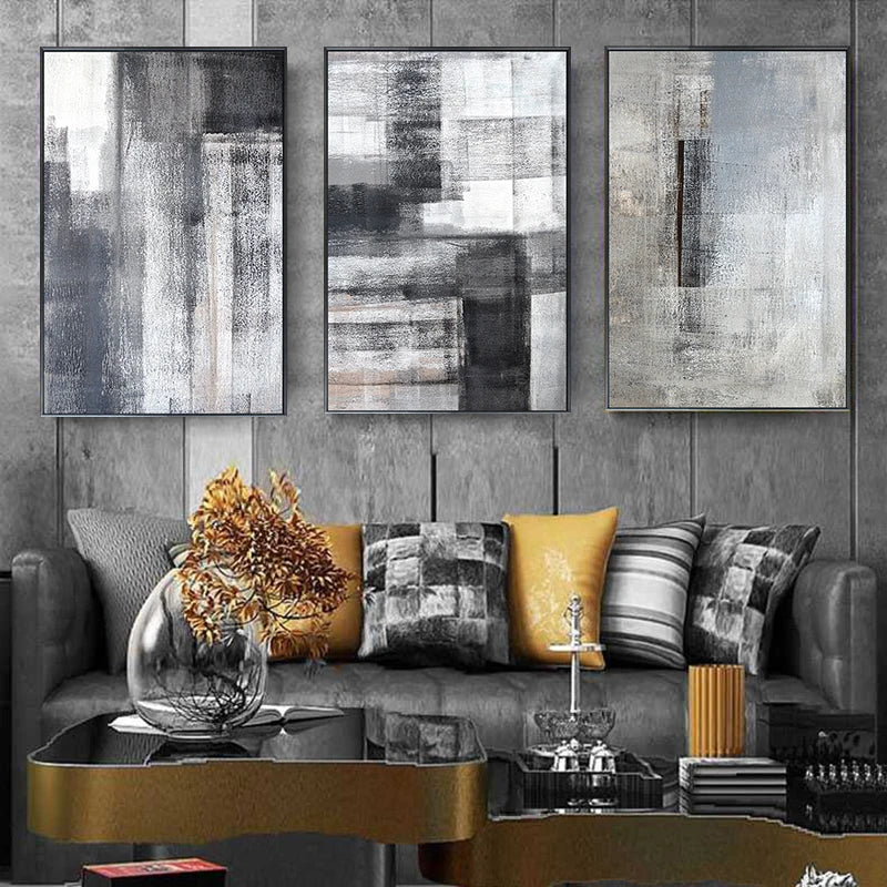 Black White Grey Urban Abstract Wall Art Fine Art Canvas Prints Pictures For Loft Apartment Living Room Dining Room Foyer Art For Modern Living