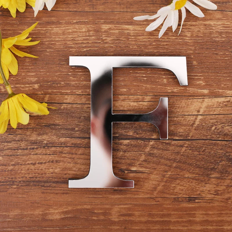 Self Adhesive 3d Silver Letter Wall Stickers Mirrored Acrylic Alphabet Signage Lettering For Living Room Kid's Room Birthday Party Creative DIY Home Decor